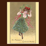 Lady with Mistletoe Dress Vintage Christmas postcards