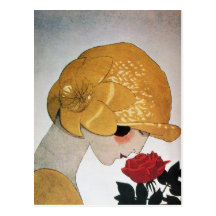 LADY WITH RED ROSE POSTCARDS