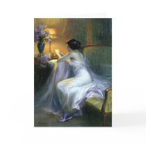 lady woman reading letter antique painting art greeting card