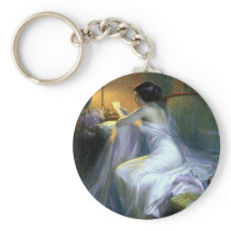 lady woman reading letter antique painting art key chain