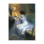 lady woman reading letter antique painting art postcards
