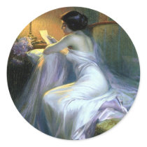 lady woman reading letter antique painting art sticker