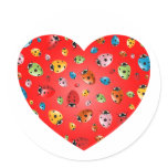 Ladybirds Heart Round Stickers