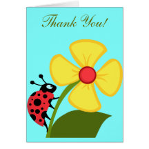 LadyBug and Yellow Flower Thank You Card