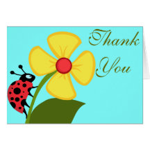 LadyBug and Yellow Flower Thank You Card