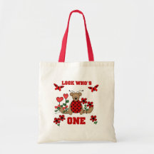 Ladybug Bear First Birthday Tshirts and Gifts Tote Bag