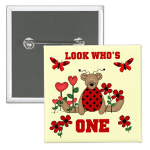 Ladybug Bear First Birthday Tshirts and Gifts Pinback Button