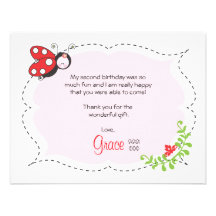 Ladybug Birthday Flat Thank You Note Custom Announcements