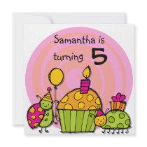 Ladybug Cupcake  Customized Birthday Invitations