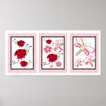 Ladybug Dragonfly Flower Nursery Wall Art Print