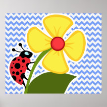 Ladybug & Flower; Blue Chevron Pattern Print