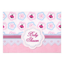 Ladybug Flowers Baby Shower Invitations
