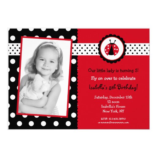 Ladybug Photo Birthday Party Invitations Girl Kids