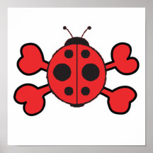 ladybug Skull red Crossbones Poster