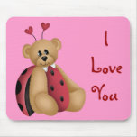 Ladybug Teddy Bear Mousepad - I Love You