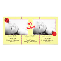 Ladybug Twins Birth Announcement Custom Photo Card