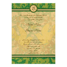 Lagoon Endive Vintage Birds Damask Grey Wedding Personalized Invitation