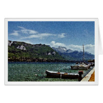 Lake Boats and Mountains in Annecy France Card