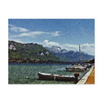 Lake Boats and Mountains in Annecy France Post Cards