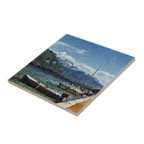 Lake Boats and Mountains in Annecy France Tile