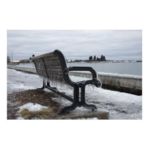 Lake Superior Park Bench in Winter Photo Art