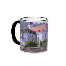 Lakeside village and church mug