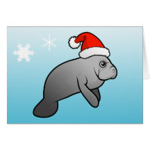 Lamantin Père Noël de Noël Carte De Vœux