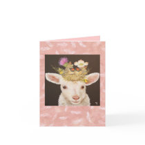 Lamb with two baby cardinals notecard