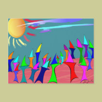 Land Sharks Family Reunion~~Whimsical Art postcards