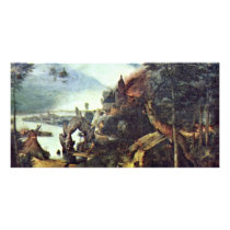 Landscape And Temptation Of St. Anthony By Bruegel Photo Card Template