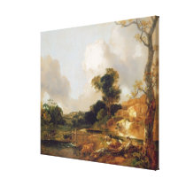 Landscape with Stream and Weir (oil on canvas) canvas prints