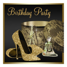 L'anniversaire de la femme d'or de noir de chaussu faire-part