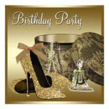 L'anniversaire de la femme d'or de noir de chaussu faire-part