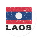 Laos Vintage Flag Round Stickers