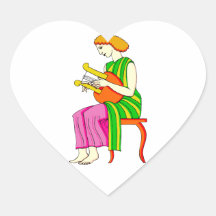 Lap Harp Female Player Ancient Style Graphic Heart Stickers
