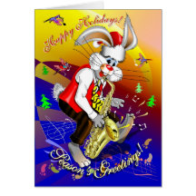 Lapin de nouvelle année, lapin sur le saxophone, n carte de vœux