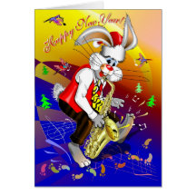 Lapin de nouvelle année, lapin sur le saxophone, n cartes de vœux
