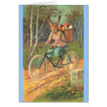 Lapin sur sa bicyclette livrant des oeufs ! cartes de vœux
