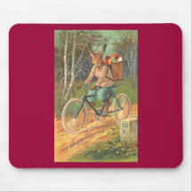 Lapin sur sa bicyclette livrant des oeufs ! tapis de souris