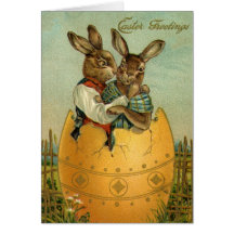 Lapins de Pâques vintages dans un oeuf de pâques g Carte De Vœux
