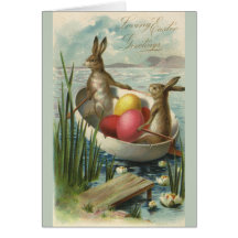 Lapins de Pâques vintages et oeufs de pâques dans  Carte De Vœux