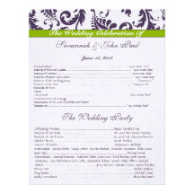 Lapis Purple & Apple Green Damask Wedding Program Letterhead