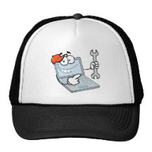 Laptop Cartoon Character Holding A Wrench Mesh Hats