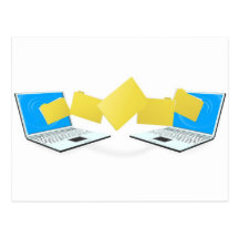 Laptop computers transferring files postcards