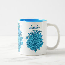 L'Aqua vintage fleurit le nom fait sur commande Tasses