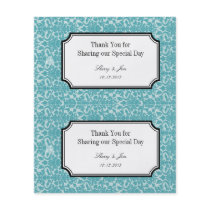 Large blue damask diy wedding gift bag hang tag