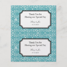 Large blue damask diy wedding gift bag hang tag flyer