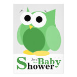 Large Funny Green Owl Baby Shower Invitations