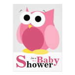 Large Funny Pink Owl Baby Shower Invitations