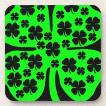 Large Green Four leaf clover black clovers Coasters
